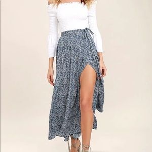 Beautiful Tempest Navy Blue Print Wrap Maxi Skirt